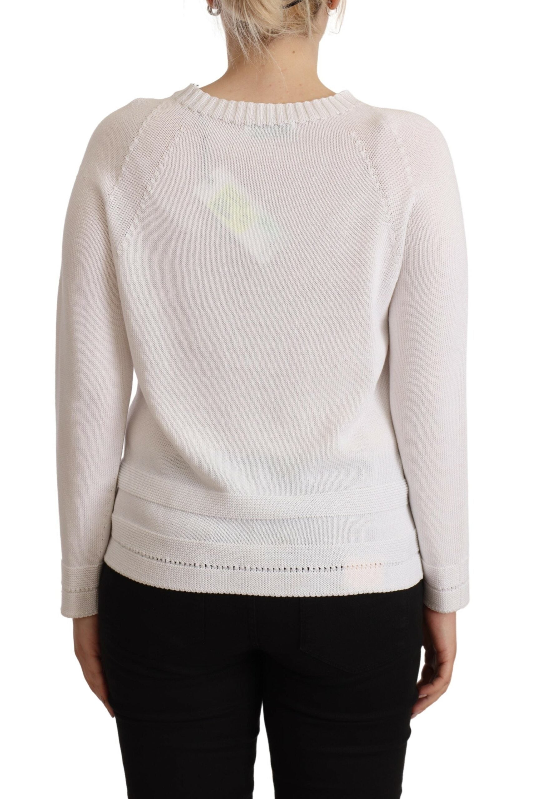 Alpha Studio White long-sleeved round-neck sweater